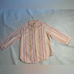 Women's Small-reg L.L. Bean Pink Striped 3/4 Sleeve Button Down 100% Cotton  Top